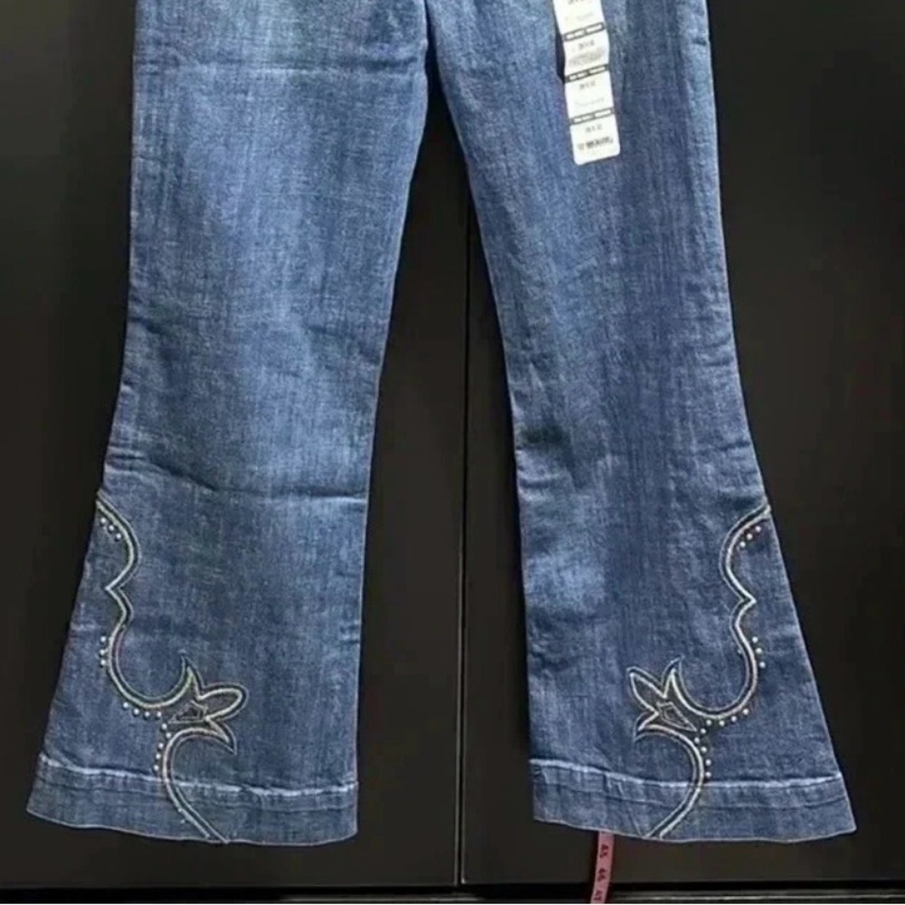 Rock&Roll Midrise denim trouser,Western embroidered/studded, flare bell bottom